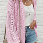 Hollow Out Knit Drop Shoulder Open Front Cardigan