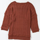 Solid Color Textured Crew Neck Loose Sweater