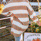 Striped Colorblock Rib Knit Bubble Sleeve Midi Cardigan