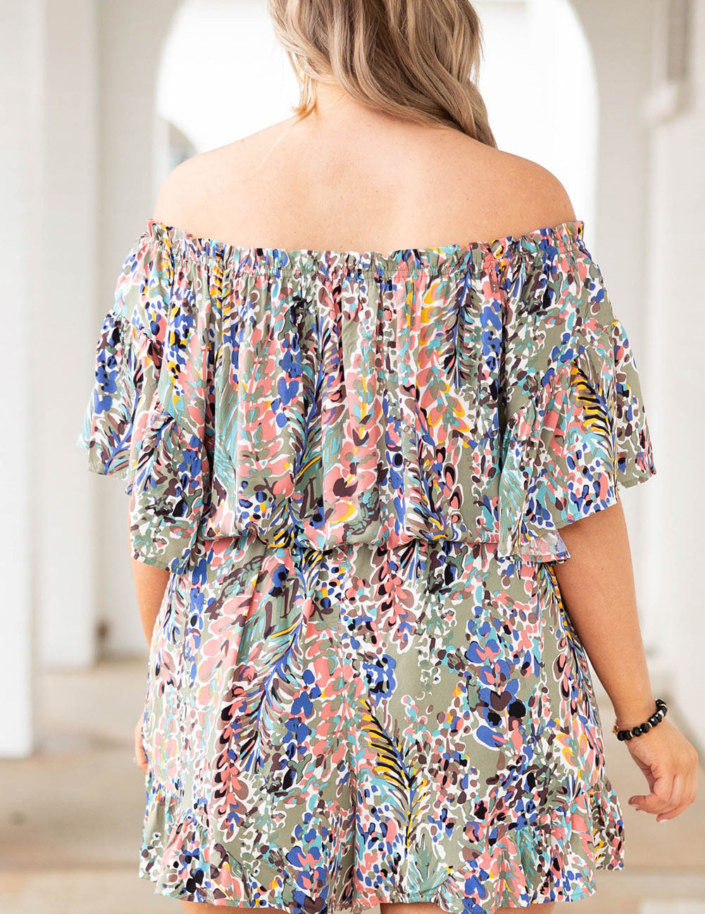 Plus Size Off Shoulder Floral Print Romper