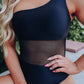 Single Shoulder Mesh Patchwork One-piece Swimwear