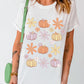 Floral Pumpkin Graphic Crewneck Halloween T Shirt