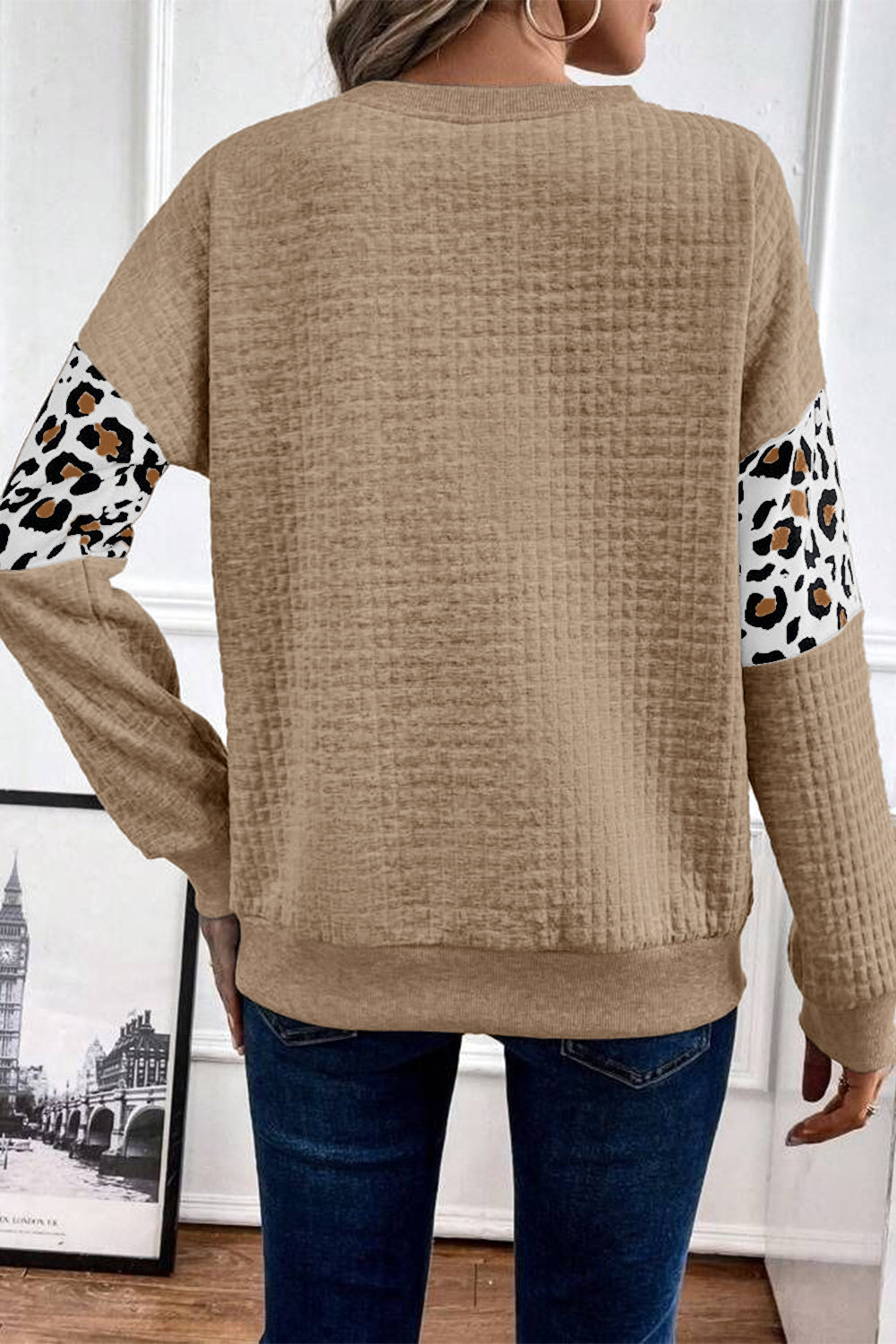 Leopard Quilted Patchwork Crew Neck Sweatshirt