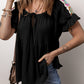 Crinkle Embroidered Patched Bubble Sleeve Tied Neck Blouse