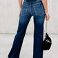 Buttons Elastic Wide Waistband Back Flare Jeans