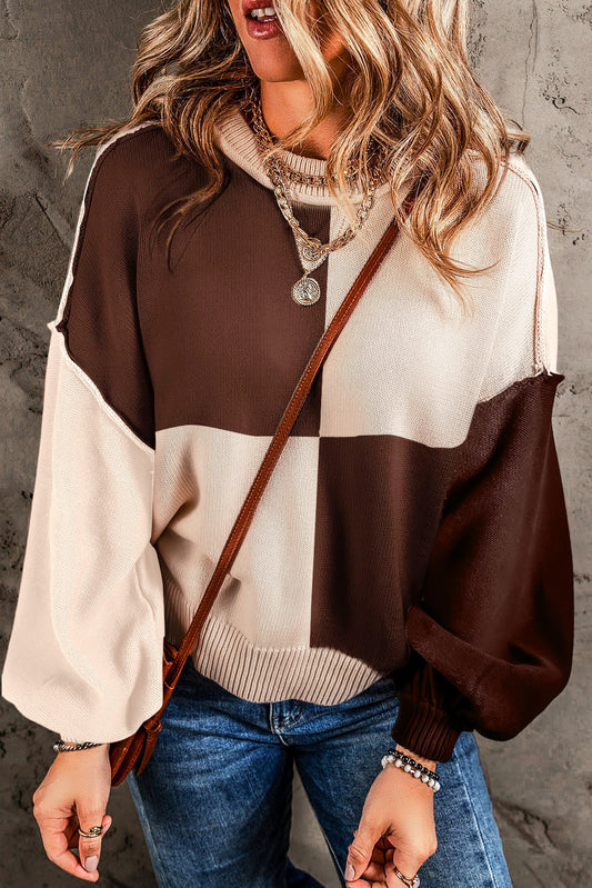 Contrast Color Exposed Seam Drop Shoulder Sweater