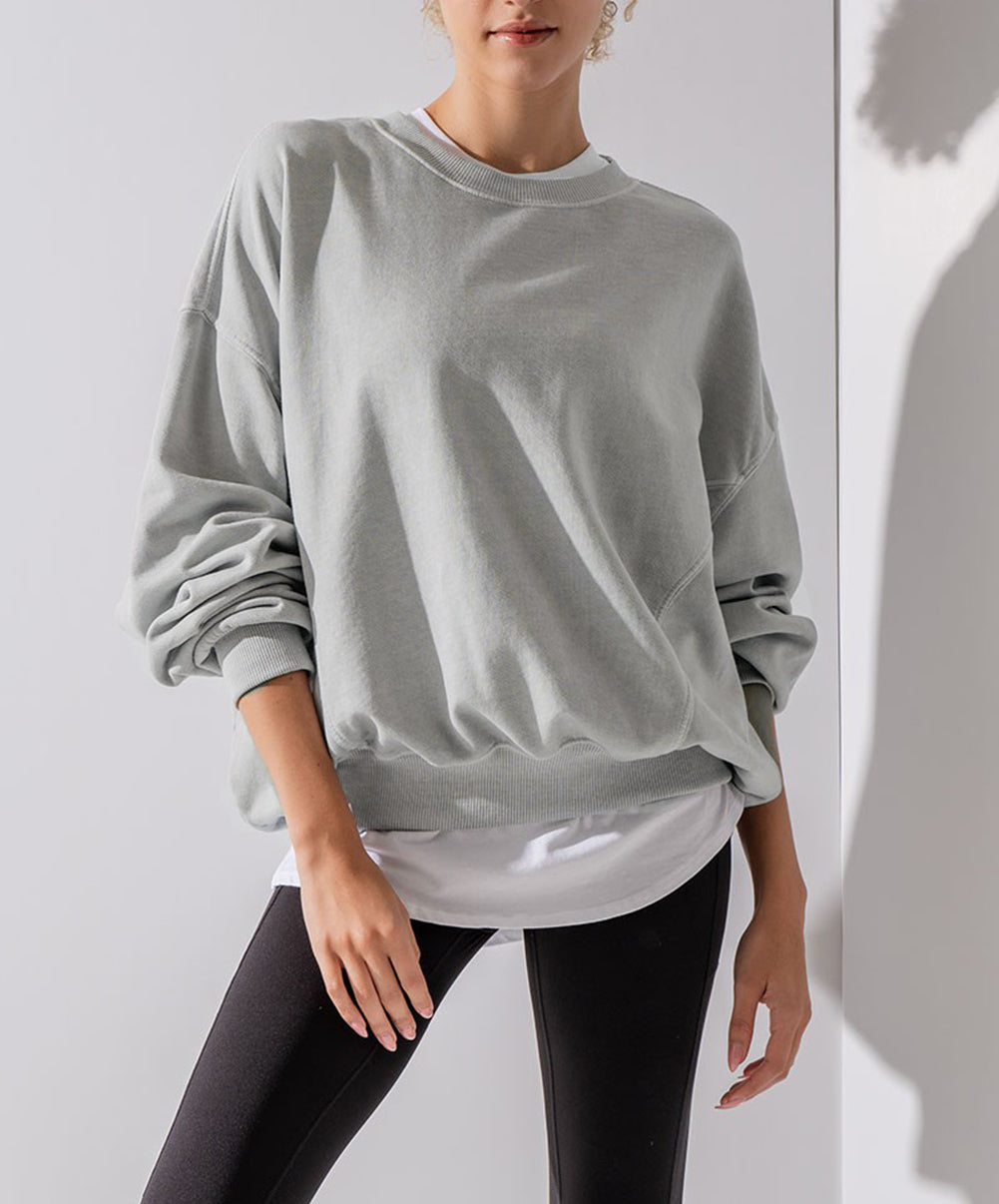 Exposed Seam Batwing Sleeve Drop Shoulder Sweatshirt