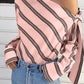 Striped Asymmetric Tied Shoulder Blouse