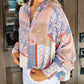 Mixed Boho Print Puff Sleeve Loose Shirt