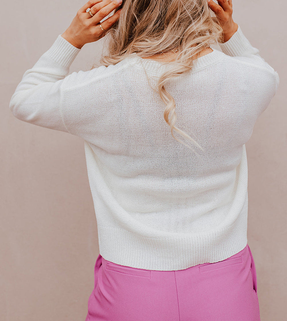 Heart XOXO Pattern Drop Shoulder Rib Knit Sweater