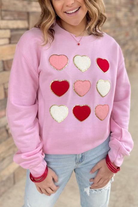 Glitter Chenille Heart Patch Valentines Sweatshirt