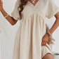 Folded Short Sleeve Lace V Neck Mini Dress