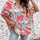 Abstract Geometry Print Half Puff Sleeve Loose Shirt