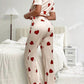 Valentines Heart Print Lace Hem Tee Pants Pajama Set