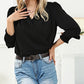 Solid Surplice Neck Shirred Cuffs Draped Blouse