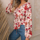 Floral Frilled V Neck Drawstring Peplum Blouse