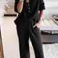 Ribbed Knit Collared Henley Top and Pants Lounge Outfit