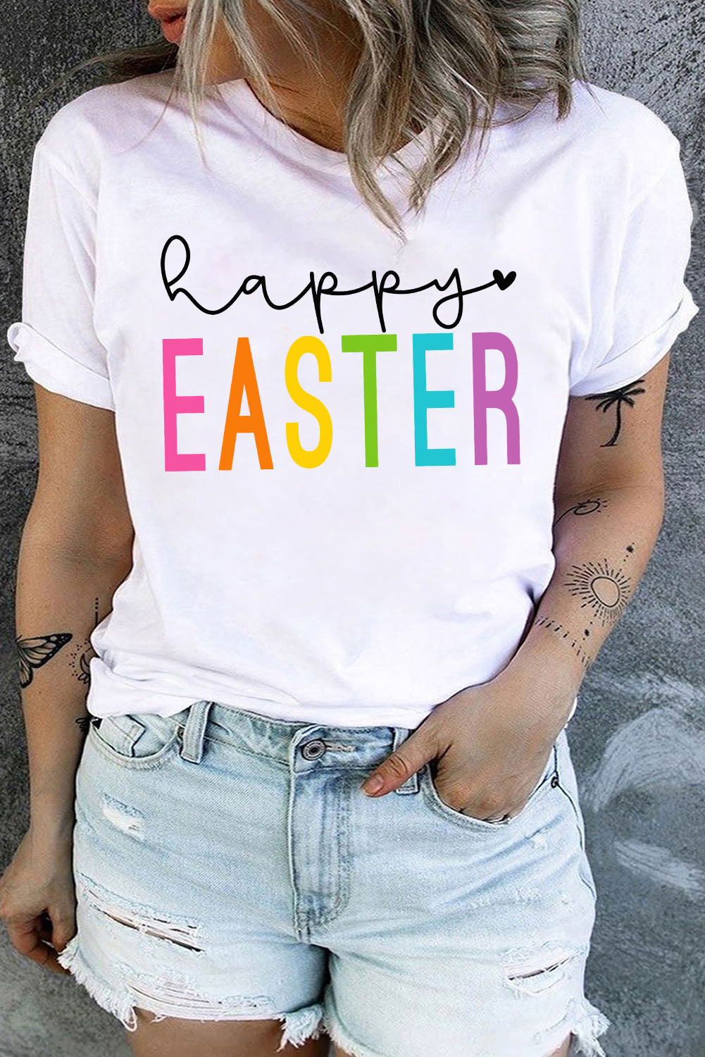 happy EASTER Graphic Crewneck Plus Size T Shirt