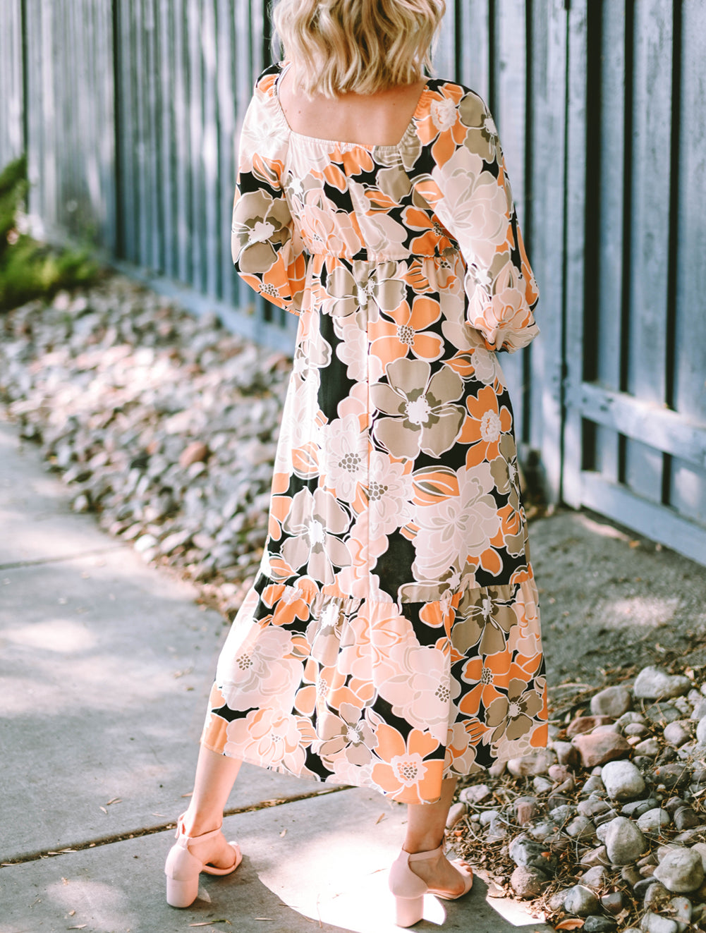 Tie Waist Puff Sleeve Bold Floral Maxi Dress