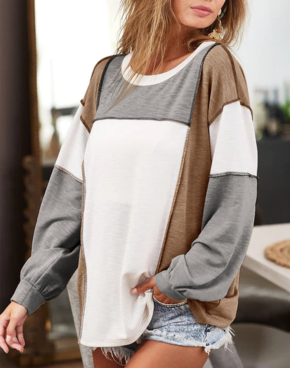 Exposed Seam Color Block Patchwork Top