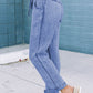 Washed Textured Drawstring Waist Straight Leg Pants