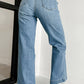 Multi Buttons Medium Wash Straight Loose Leg Jeans
