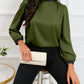 Color Block Bow Back Mock Neck Blouse