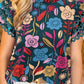 Trimmed Ruffle Sleeve Summer Floral Blouse