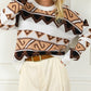 Geometric Print Crew Neck Drop Shoulder Sweater