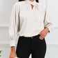 Keyhole Pleated Mock Neck Bishop Sleeve Blouse