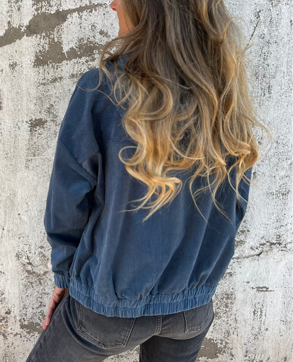 Corduroy Drawstring Hooded Pocket Zip Up Jacket