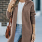 Horizontal Rib Knitted Open Front Hooded Cardigan