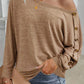 Solid Color Button Decor Dolman Sleeve Top