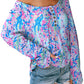 Printed Wide Neck Thumbhole Sleeve Henley Top