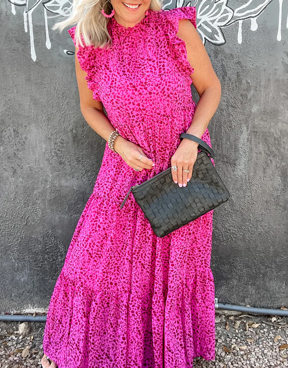 Leopard Print Ruffled Trim Tiered Maxi Dress