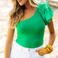 Solid Color One Shoulder Ruffle Sleeve Bodysuit
