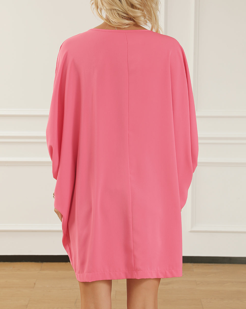 V Neck Dolman Sleeve Short Shift Dress