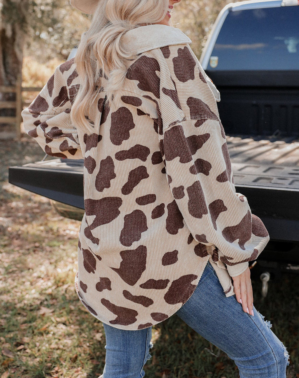 Cow Spots Printed Corduroy Shacket
