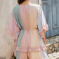 Color Block Ruffled Drawstring High Waist Romper