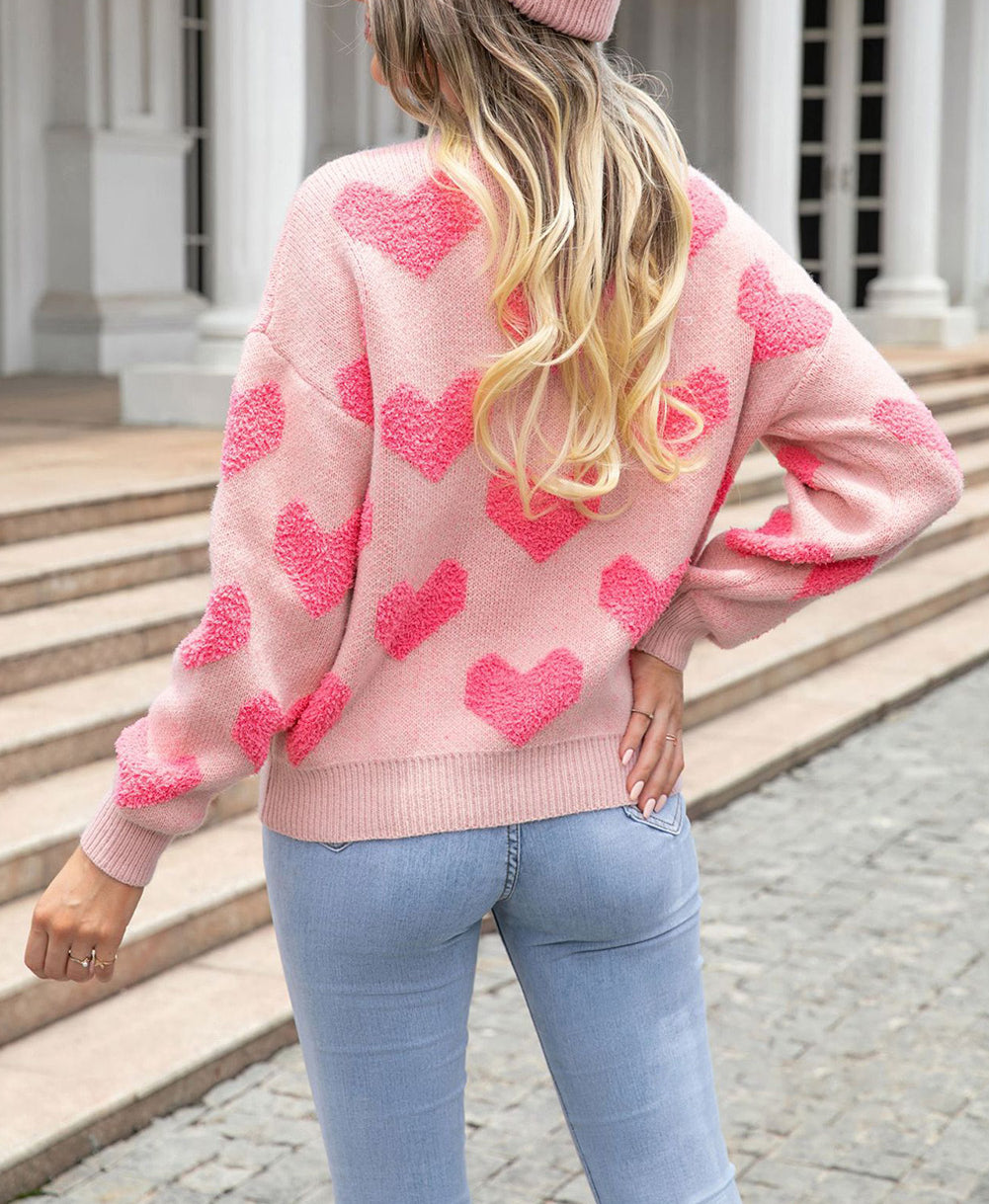 Valentine’s Day Heart Jacquard Knit Sweater