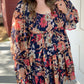 Floral Flounce Sleeve Smocked Ruffled Plus Size Dress
