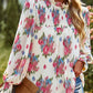 Floral Smocked Long Sleeve Frill High Neck Blouse