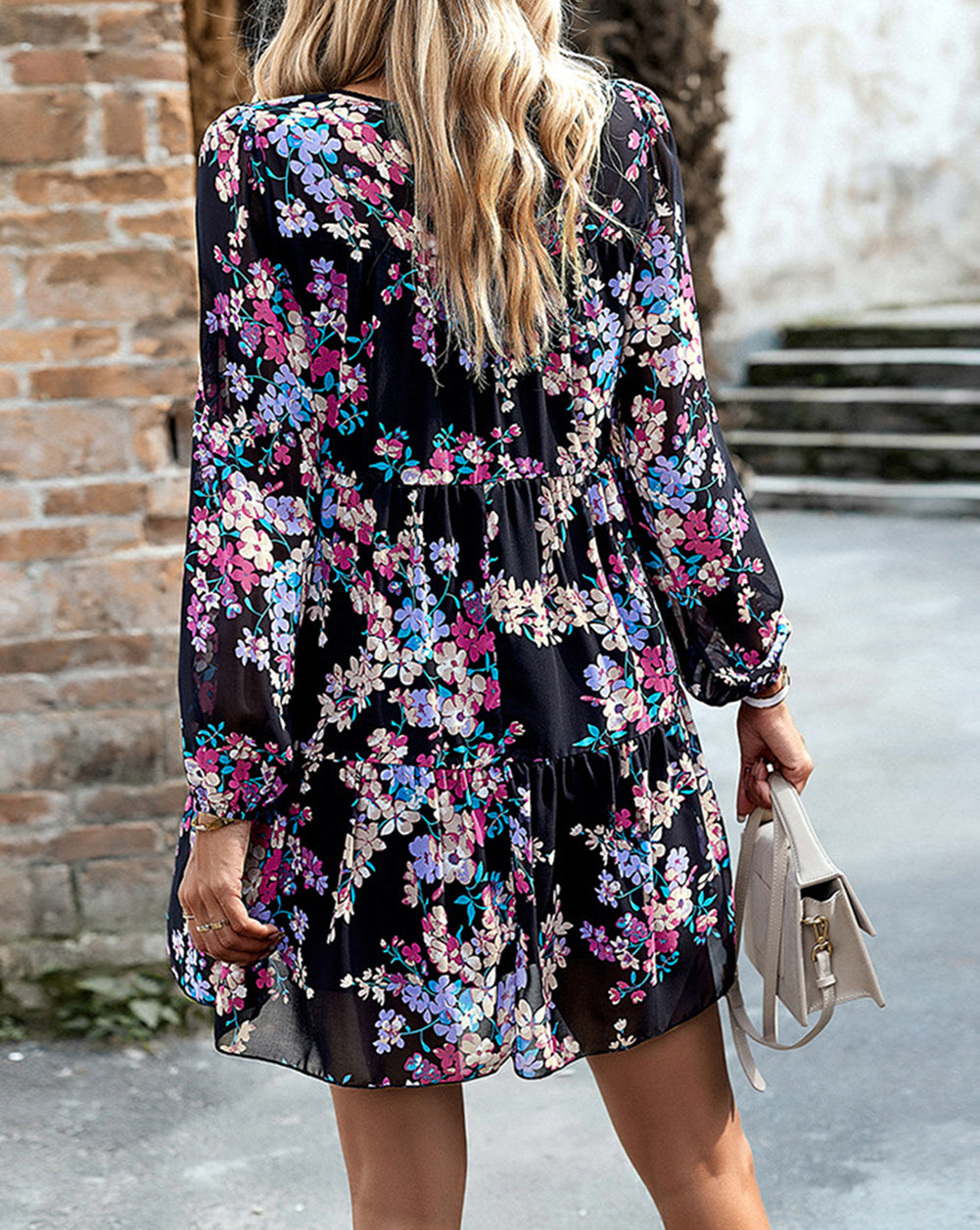 Floral Smocked Round Neck Ruffle Tiered Dress