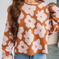 Floral Pattern Crew Neck Long Sleeve Loose Sweater