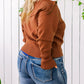 Solid Ribbed Trim Plus Size Zip Collar Sweater