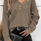 Pointelle Knit Button V Neck Drop Shoulder Sweater