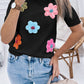 Cream Cute Flower Applique Short Sleeve Sweater