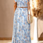 White Floral Ruffled Crop Top and Maxi Skirt Set