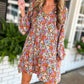 Floral Neck Tie Long Sleeve Flared Dress