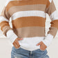Striped Cable Knit Drop Shoulder Sweater